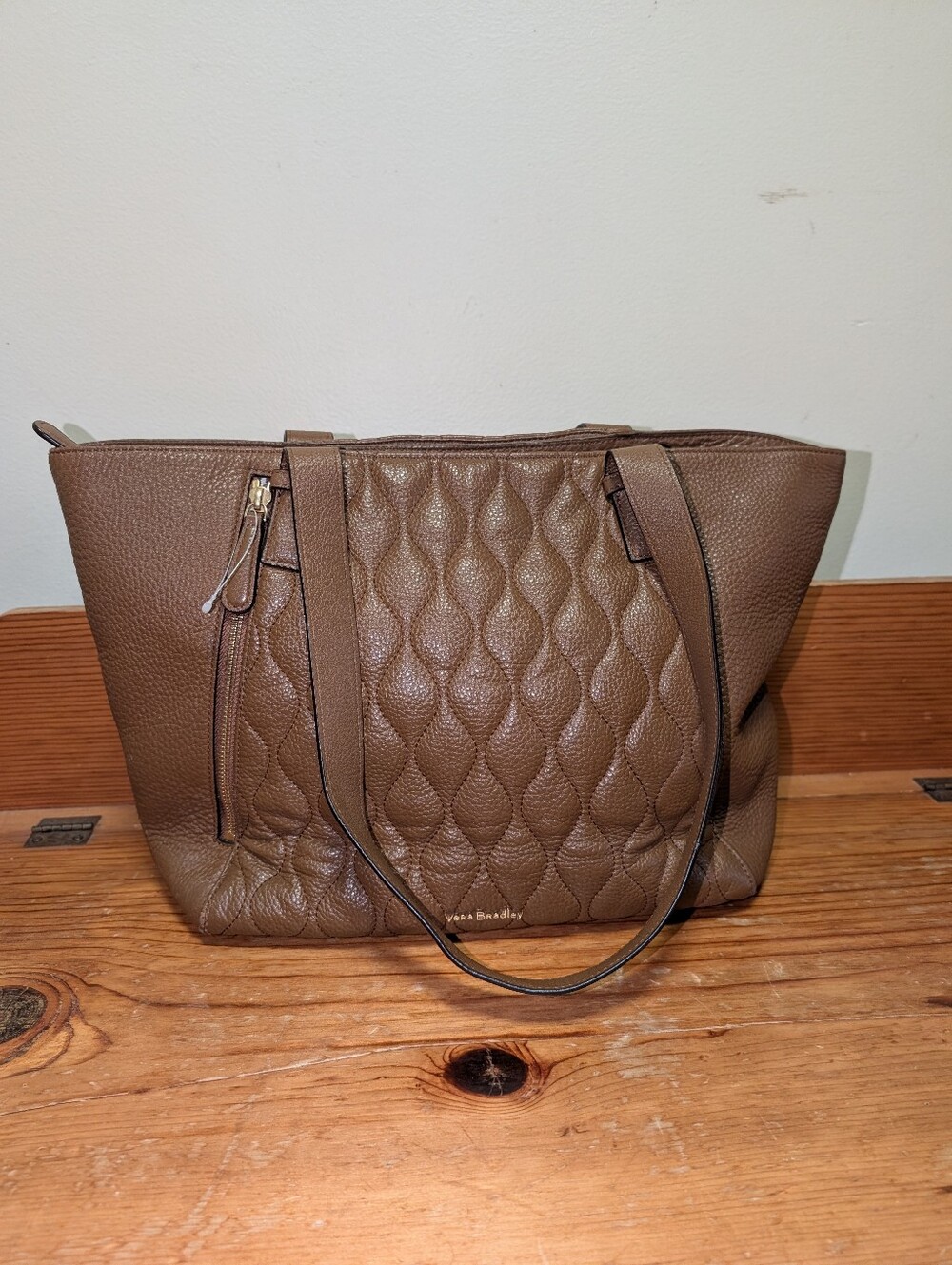 Vera Bradley Brown Quilted Leather Tote Shoulder Bag Floral Lining